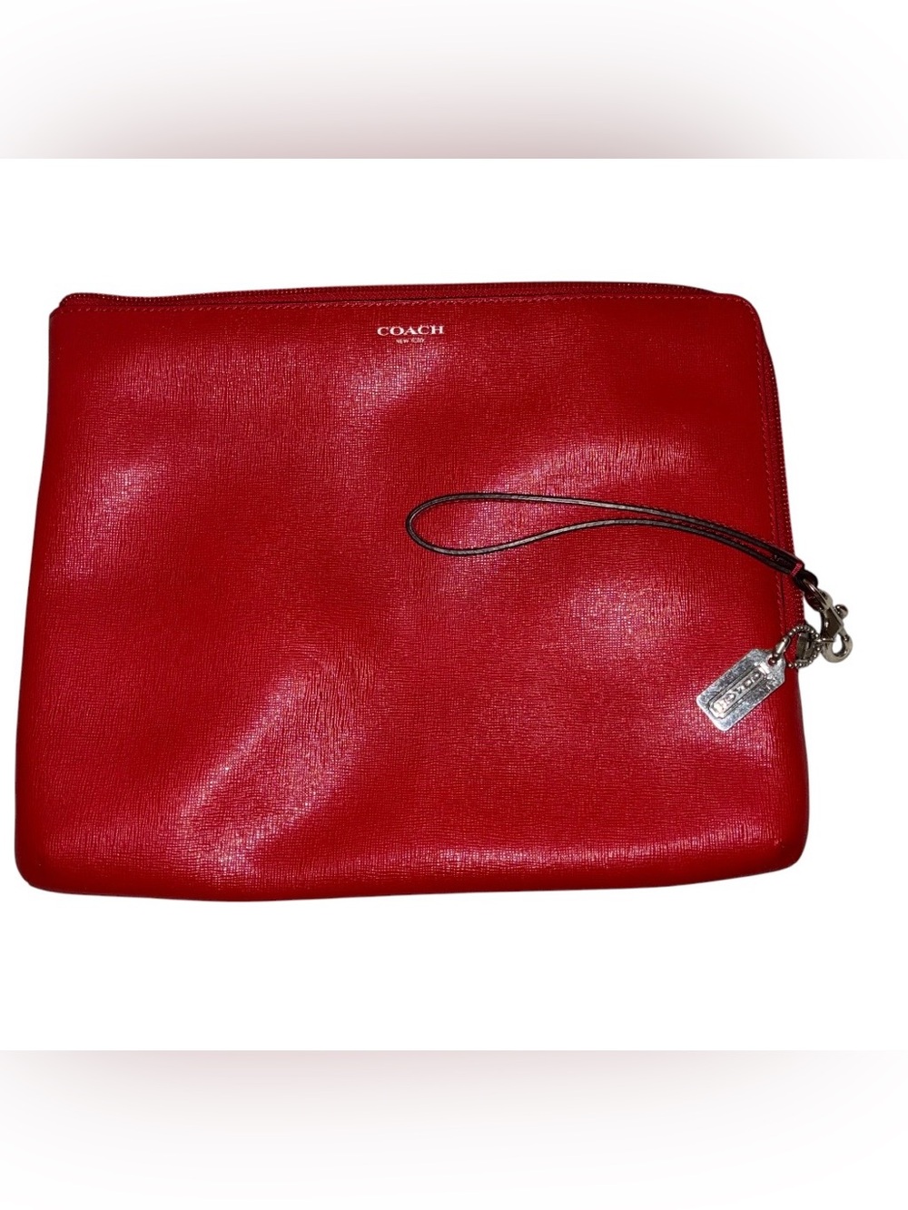 Coach Red Saffiano Leather Pouch Sleeve iPad Tablet Case Zip Around Pockets
